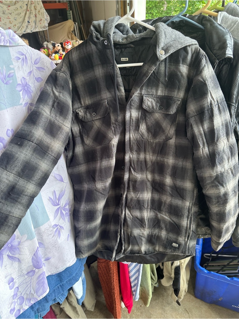 Globe Black and Gray Hooded Plaid Jacket